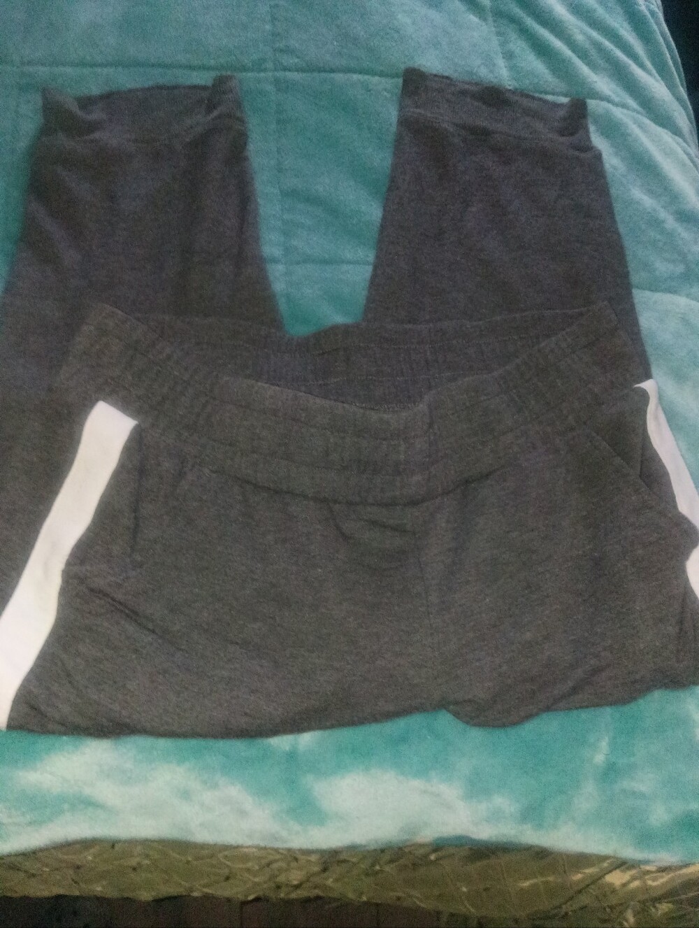 Women's Gray Sweatpant Capri Pants with White Side Stripe